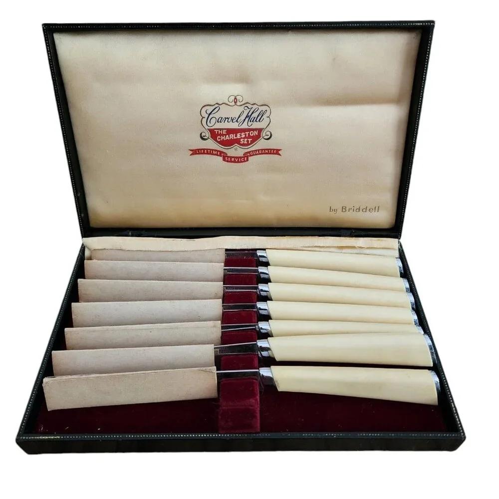 Vintage Set Of 7 Carvel Hall Stainless Steel Steak Knives The Charleston W/Box